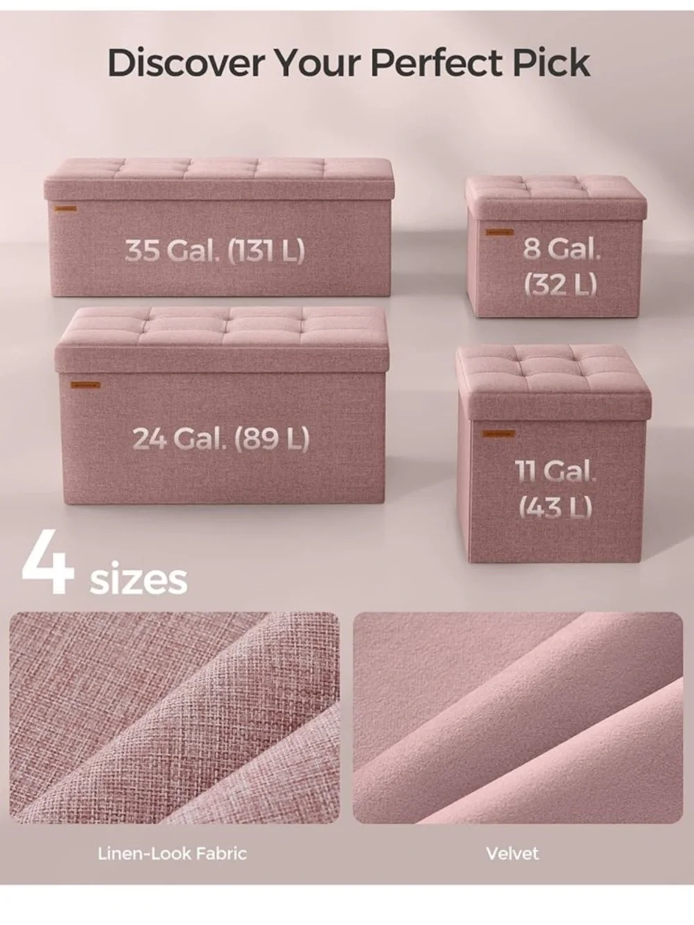 30 Inches Pink Storage Ottoman Bench with Removable Tufted Lid